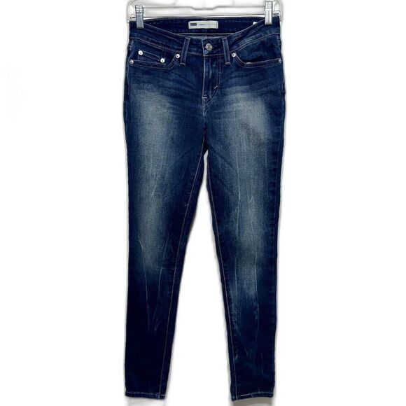 Levi's Skinny Dark Wash Mid Rise Blue Jeans Leggings Fading Womens sz 27 W27 L30 - Picture 1 of 13